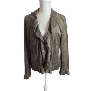 Rafael Womens Size 8 Brown Micro Suede Ruffle Front Blazer Jacket